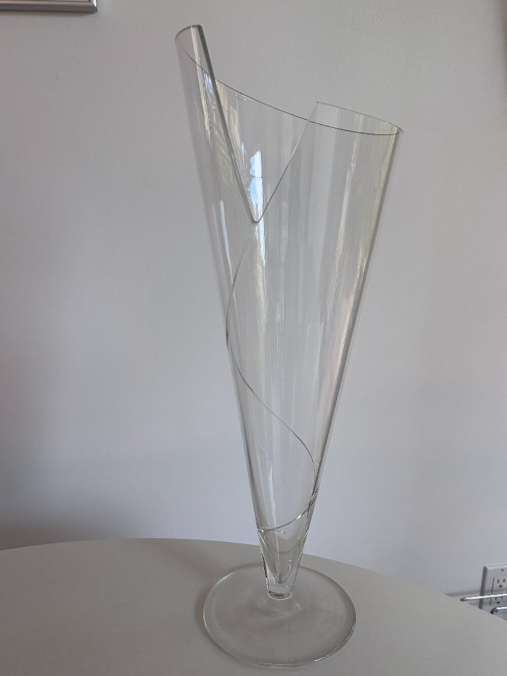 Carlo Moretti Cartoccio Cone Vase, Venice, Hand Blown, Hand Cut. signed. 19.5" t